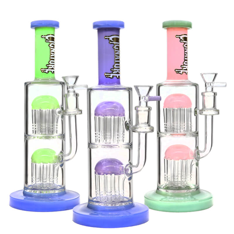Cignature Two Tone Slyme Color Double Tree Arm Perc Staright Waterpipe (MB-255) | 11 inch | Assorted Colors product image